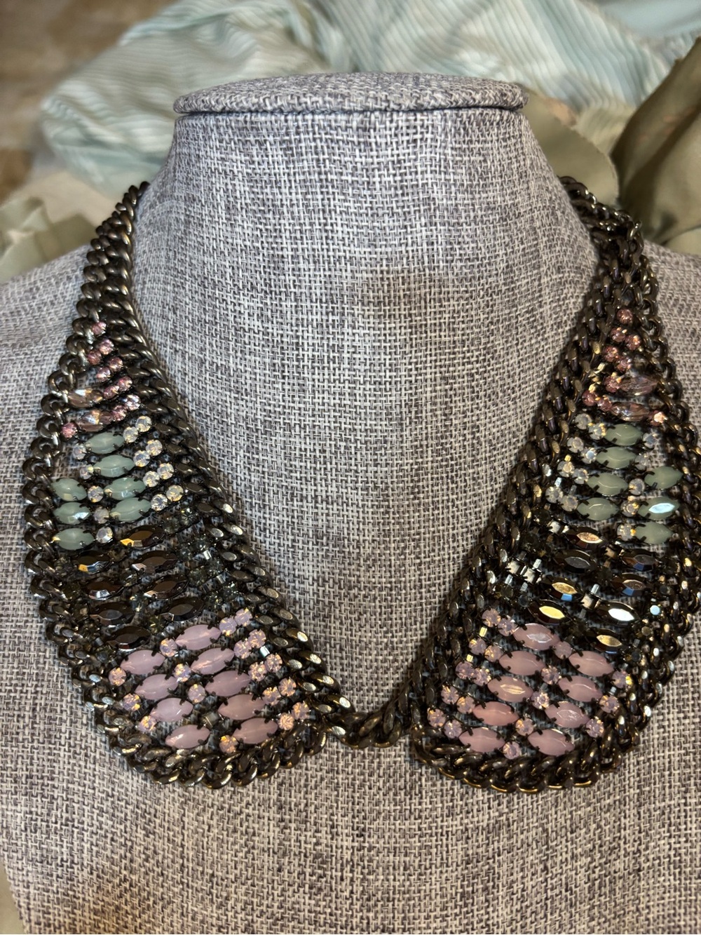 Statement Beaded Collar Necklace - Pastel Pink & Mint